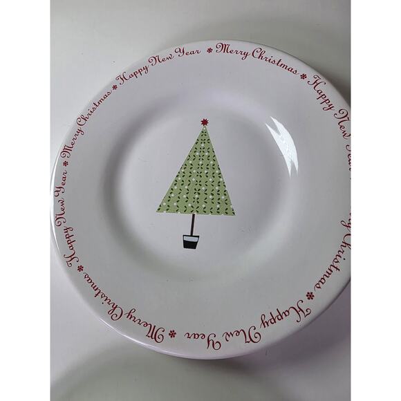 WORLD MARKET Christmas Tree Red Border 8.5" Salad Dessert Plates Set of 4 - Picture 3 of 8